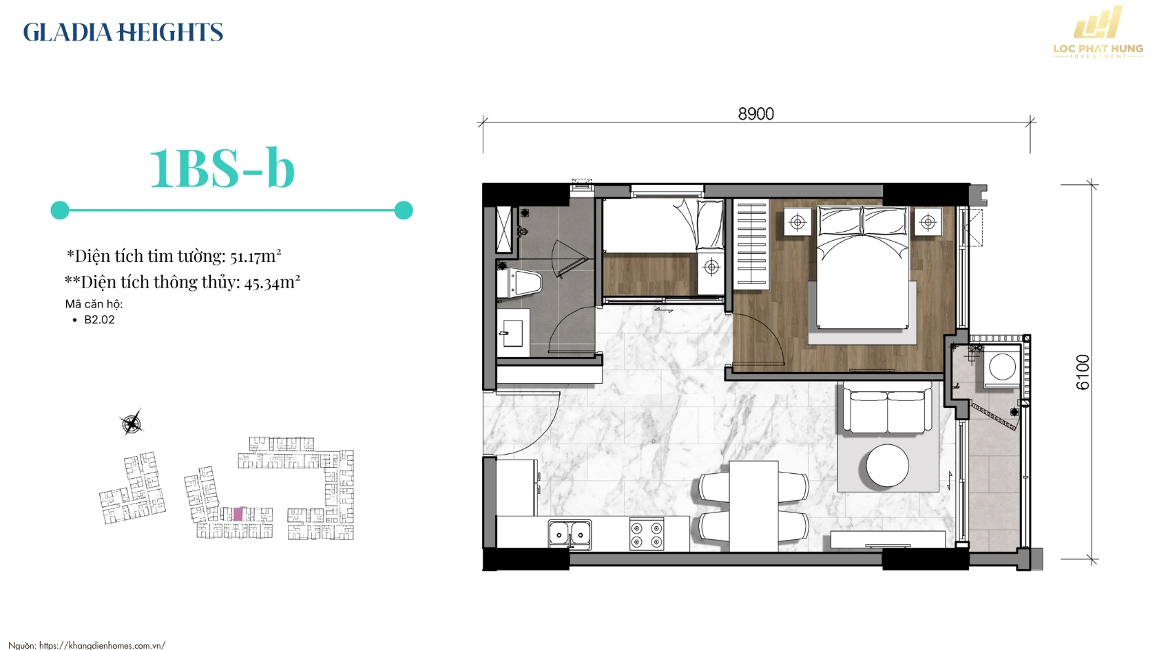 Thiết Kế Căn Hộ 1PN Gladia Heights 